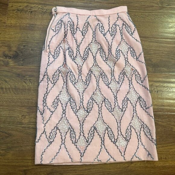 Vintage 1960s Nat Allen wool lace cutout beaded pencil skirt - Picture 1 of 4